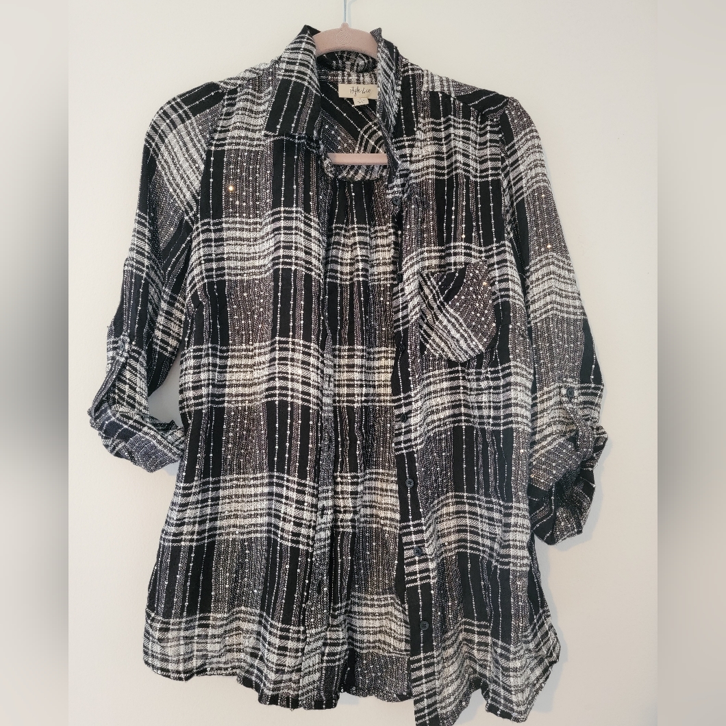 Style & Co Soft Sequin Button Down